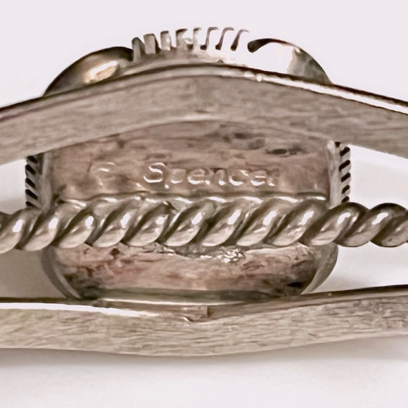 Signed - Spencer, Navajo. Vintage Sterling Silver “Carico Lake” Turquoise Cuff - Picture 10 of 14